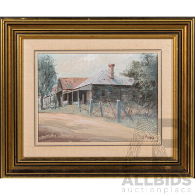 John Vander (20th Century, Belgian-Born Australian, 1945-), in Gulgong (1985), Very Nice Original Oil on Board, 40 x 47 cm (frame)