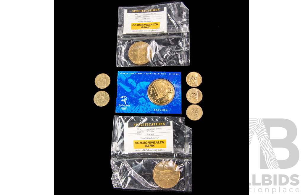 Australian Commemorative Five Dollar Coins, 1988(2) 2000, Five 1996 Commemorative One Dollars, Sir Henry Parks