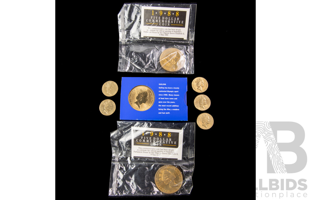 Australian Commemorative Five Dollar Coins, 1988(2) 2000, Five 1996 Commemorative One Dollars, Sir Henry Parks