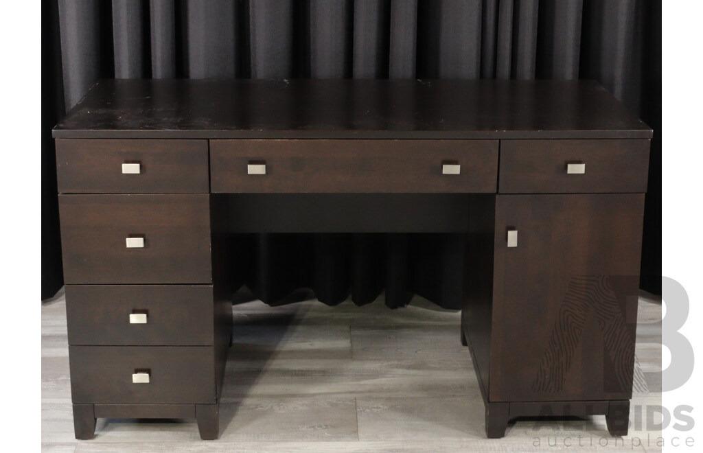 Twin Pedestal Timber Desk with Painted Finish and Chair by Dine Art Inc