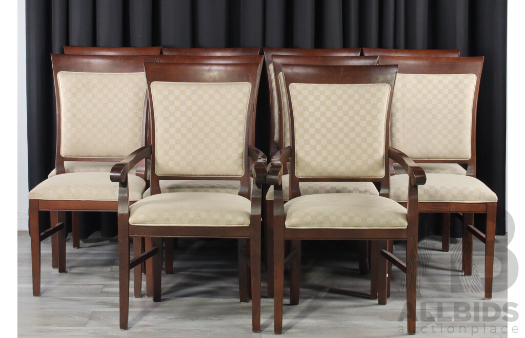Set of Ten Timber Framed Dining Chairs with Upholstered Seats and Backs