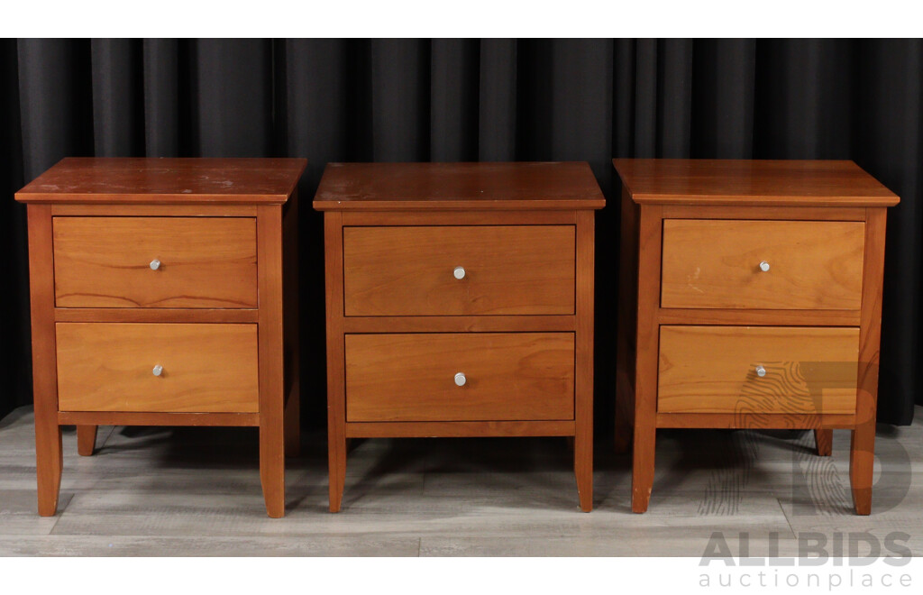 Set of Three Timber Two Drawer Bedside Chests