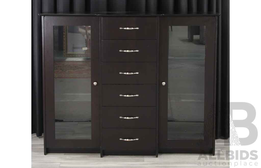 Large Painted Two Door Cabinet with Six Central Drawers
