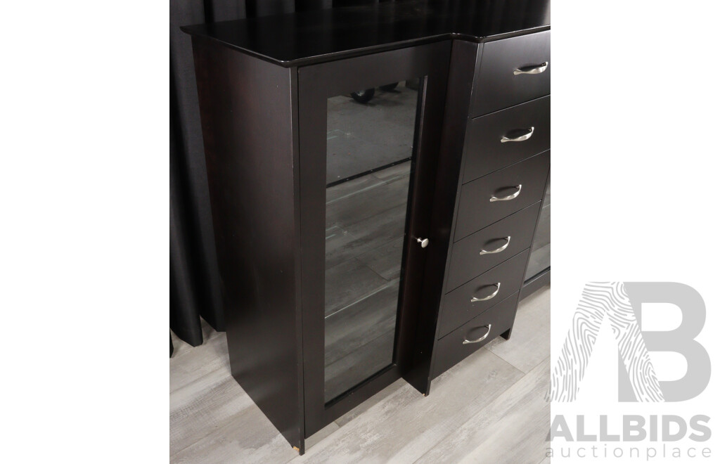 Large Painted Two Door Cabinet with Six Central Drawers
