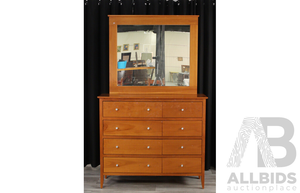 Modern Blondewood Eight Drawer Chest with Mirrored Back