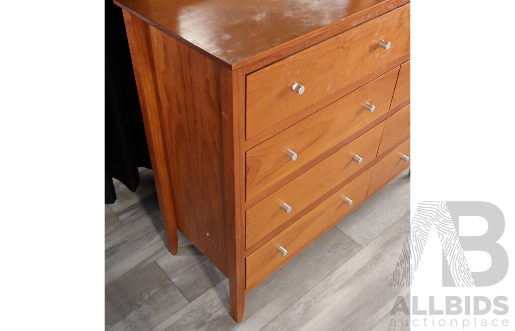 Modern Blondewood Eight Drawer Chest with Mirrored Back