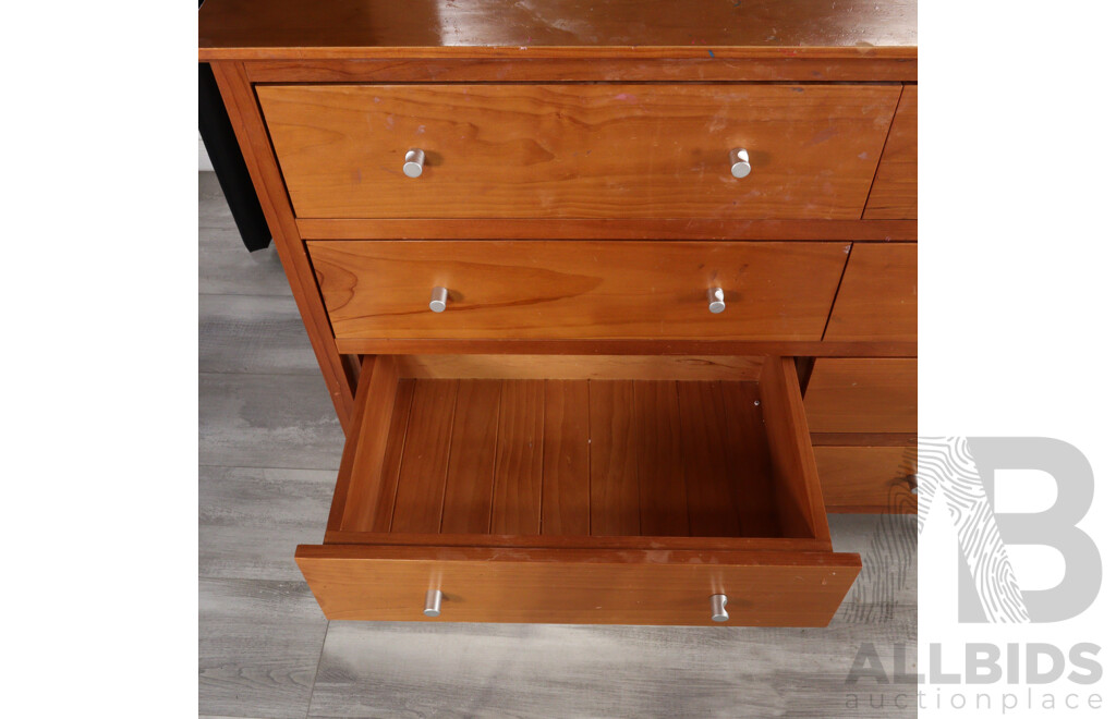Modern Blondewood Eight Drawer Chest with Mirrored Back