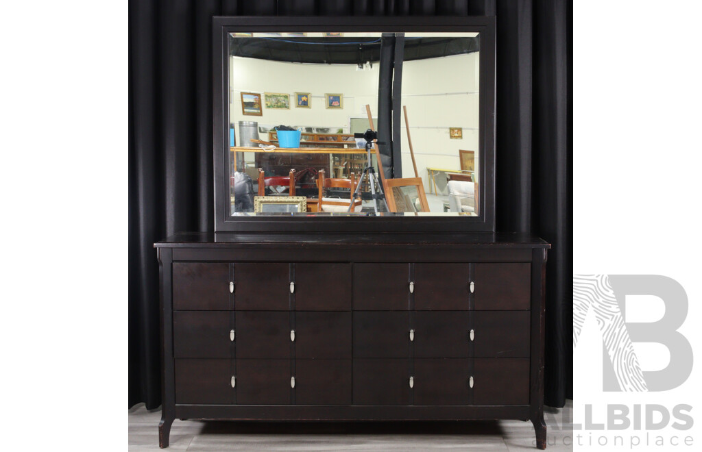 Large Six Drawer Sideboard with Mirrored Back by Villageois Furniture