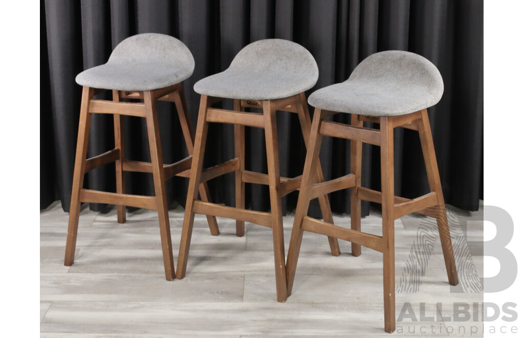 Set of Three Timber Based Barstools with Fabric Seats