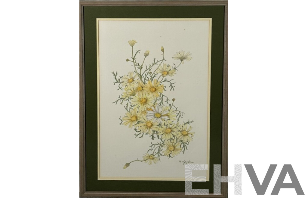 M. Kyngdon, (20th Century), Still Life - Yellow & White Daisies, Original Vintage Lead and Coloured Pencil Drawing, 61 x 44 cm (frame)