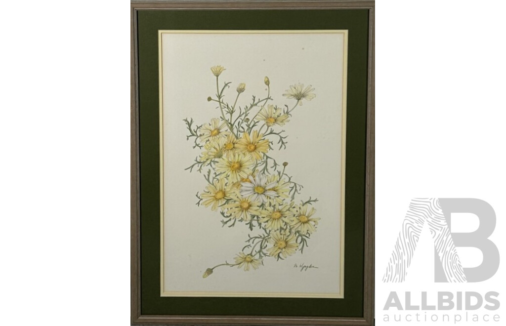 M. Kyngdon, (20th Century), Still Life - Yellow & White Daisies, Original Vintage Lead and Coloured Pencil Drawing, 61 x 44 cm (frame)