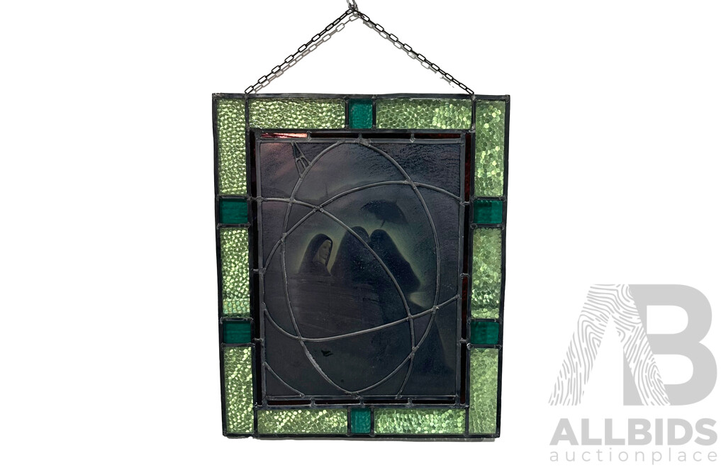 Vintage Leadlight Panel with Seated Nuns