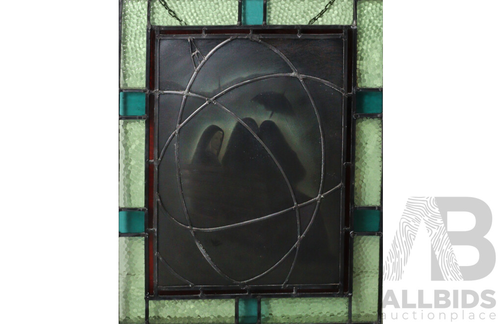 Vintage Leadlight Panel with Seated Nuns