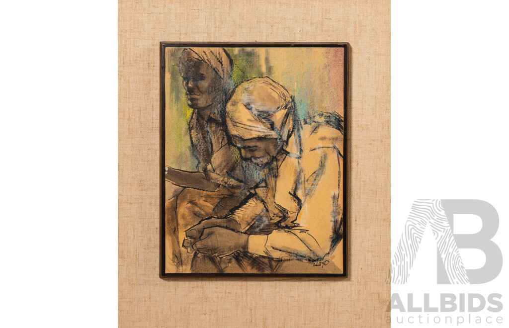 Lloyd, (20th Century), Waiting, Wonderful Mid-Century Mixed Media Watercolour, 38 x 32 cm (frame)