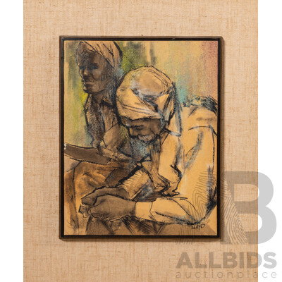Lloyd, (20th Century), Waiting, Wonderful Mid-Century Mixed Media Watercolour, 38 x 32 cm (frame)