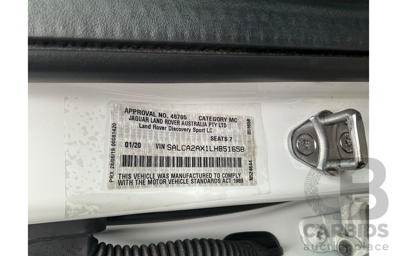 01/2020 Land Rover Discovery Sport P200 S (147kW AWD) L550 MY20.5 4d Wagon Fuji White Turbo 2.0L - 7 Seater