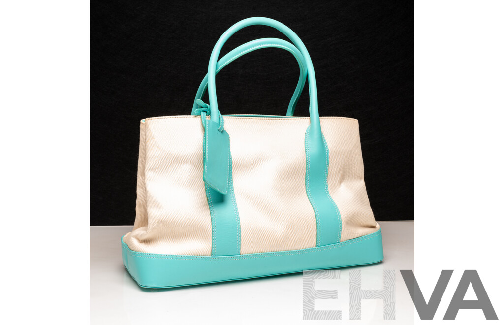 Tiffany & Co Leather Trim Canvas Tote Handbag