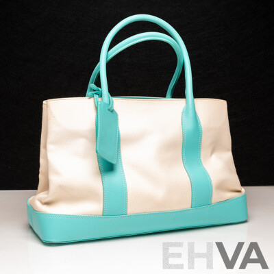 Tiffany & Co Leather Trim Canvas Tote Handbag