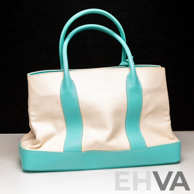 Tiffany & Co Leather Trim Canvas Tote Handbag