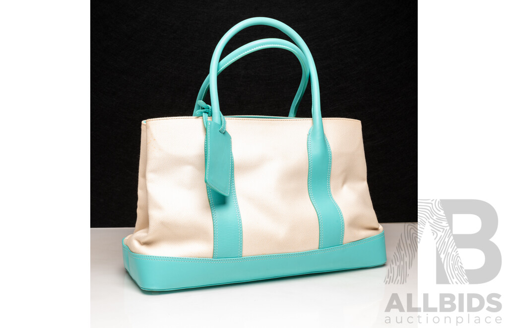 Tiffany & Co Leather Trim Canvas Tote Handbag