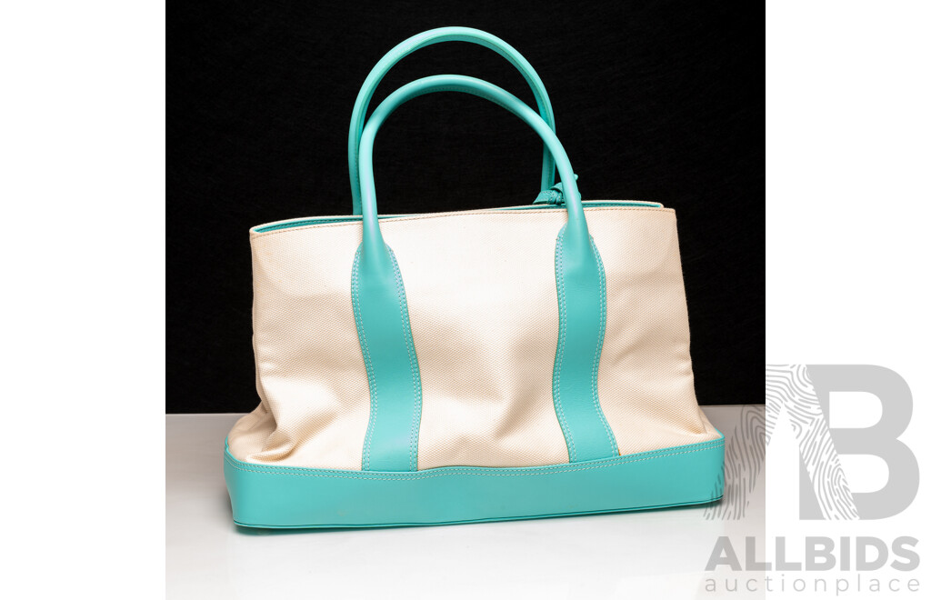 Tiffany & Co Leather Trim Canvas Tote Handbag