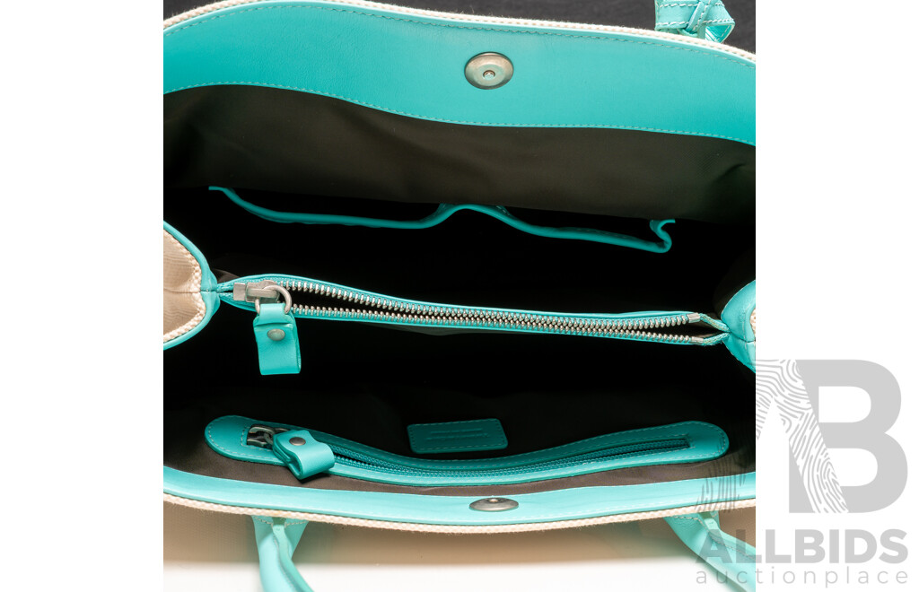 Tiffany & Co Leather Trim Canvas Tote Handbag