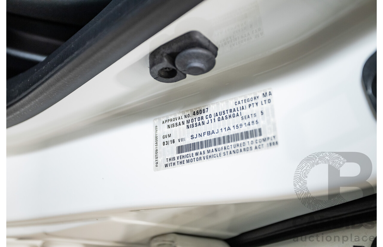 03/2016 Nissan Qashqai Ti FWD J11 4D Wagon Ivory Pearl White 2.0L