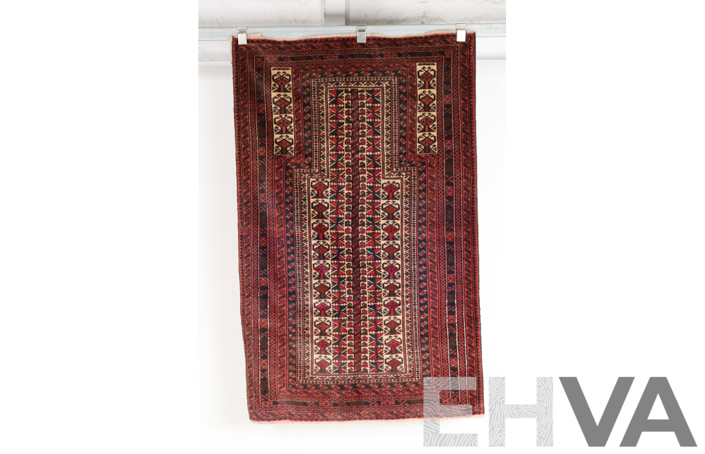 Hand Knotted Persian Baluchi Wool Prayer Rug with Tree of Life Design