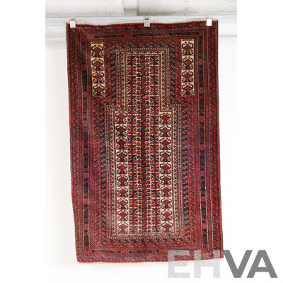 Hand Knotted Persian Baluchi Wool Prayer Rug with Tree of Life Design
