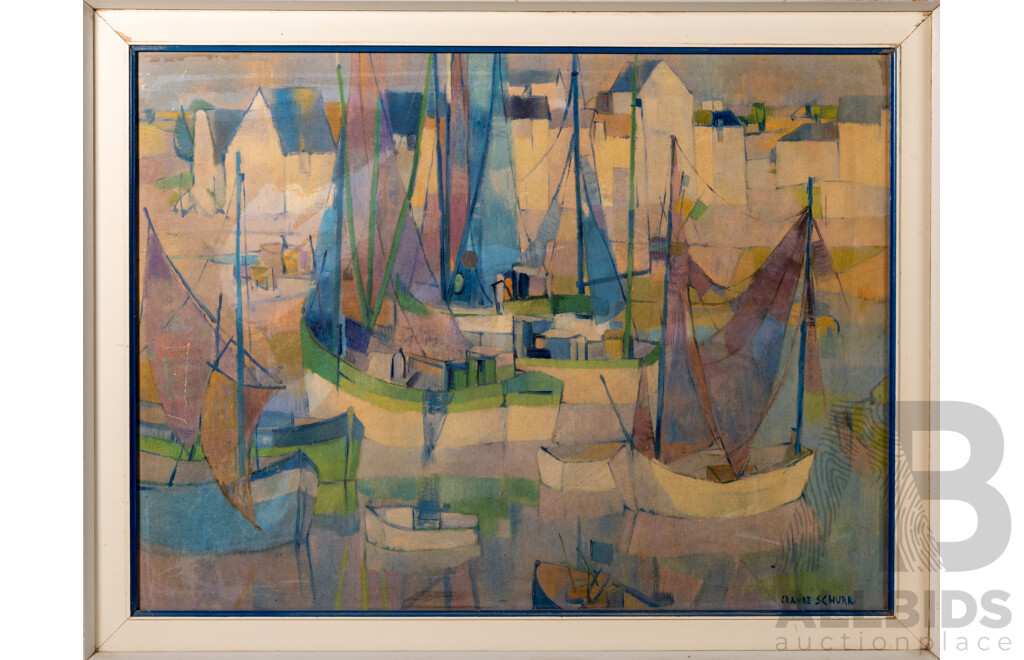 Claude Schurr, (20th Century, French, 1921-2014), Harbour Scene, Lovely Vintage Reproduction Print on Board of Original, 57 x 74 cm (frame)