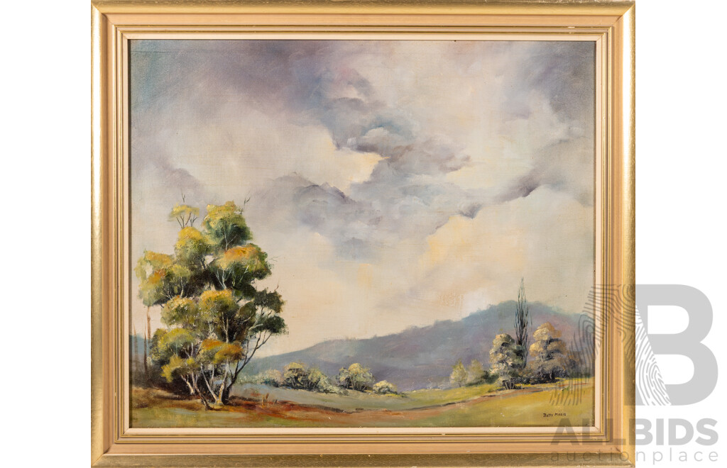 Betty Maris, (20th Century, Australian), Storm Approaching, Original Vintage Oil on Canvas Board, 59.5 x 69.5 cm (frame)
