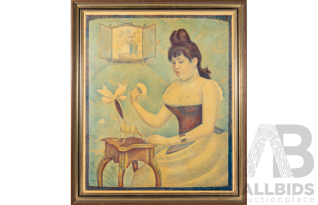 Georges Seurat, (19th Century, French,1859-1891), Jeune Femme Se Poudrant [Young Woman Powdering Herself], Vintage Reproduction Print on Board of Original, 83 x 72 cm (frame)