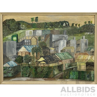 Hiromi Namazuki, (20th Century, Japanese), City View to Mountains, Yokosuka City International Drawing Exchange, Original Vintage Mixed Media Oil on Board, 41 X 57 Cm (frame)