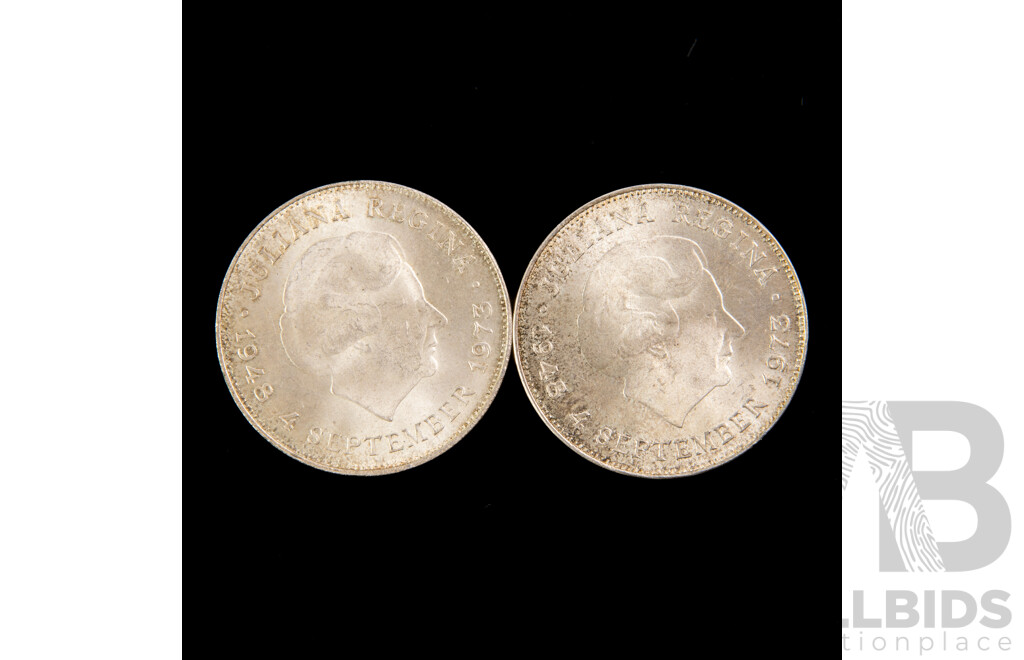 Two Netherlands 1973 Silver Ten Gulden Coins .720