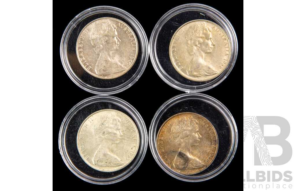 Four Australian 1966 Round Silver Fifty Cent Coins .800
