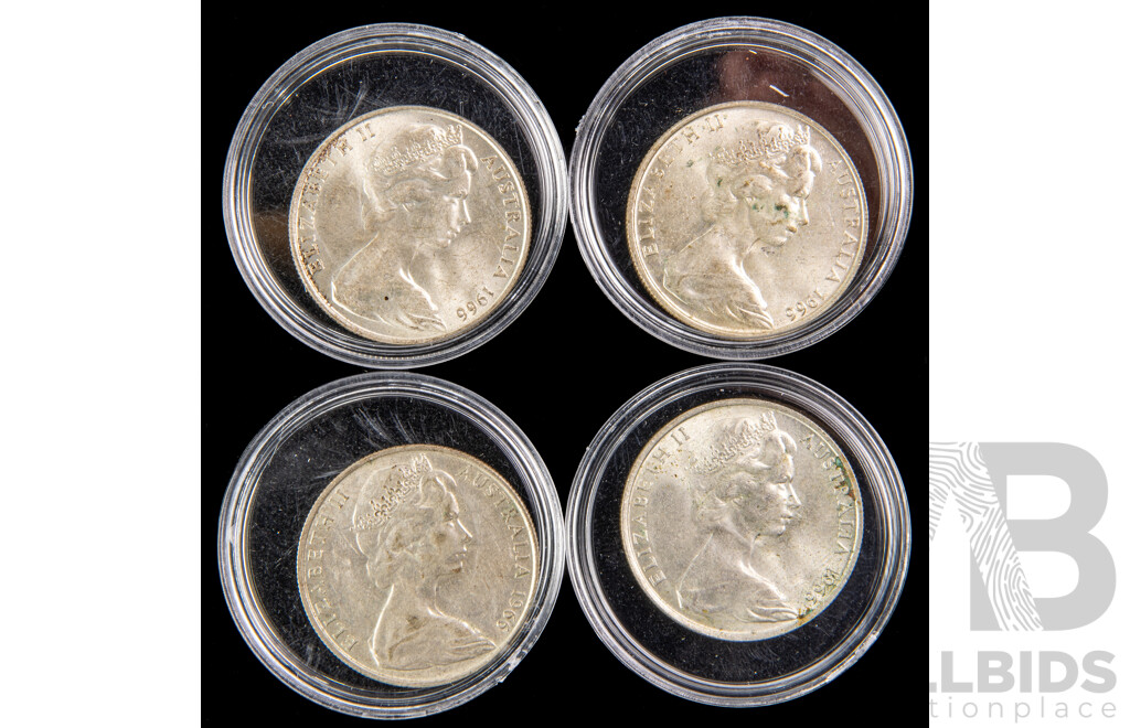 Four Australian 1966 Round Silver Fifty Cent Coins .800