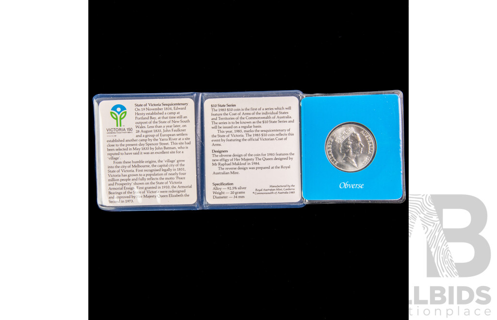 Australian RAM 1985 Silver Ten Dollar Coin, State Series, Victoria .925