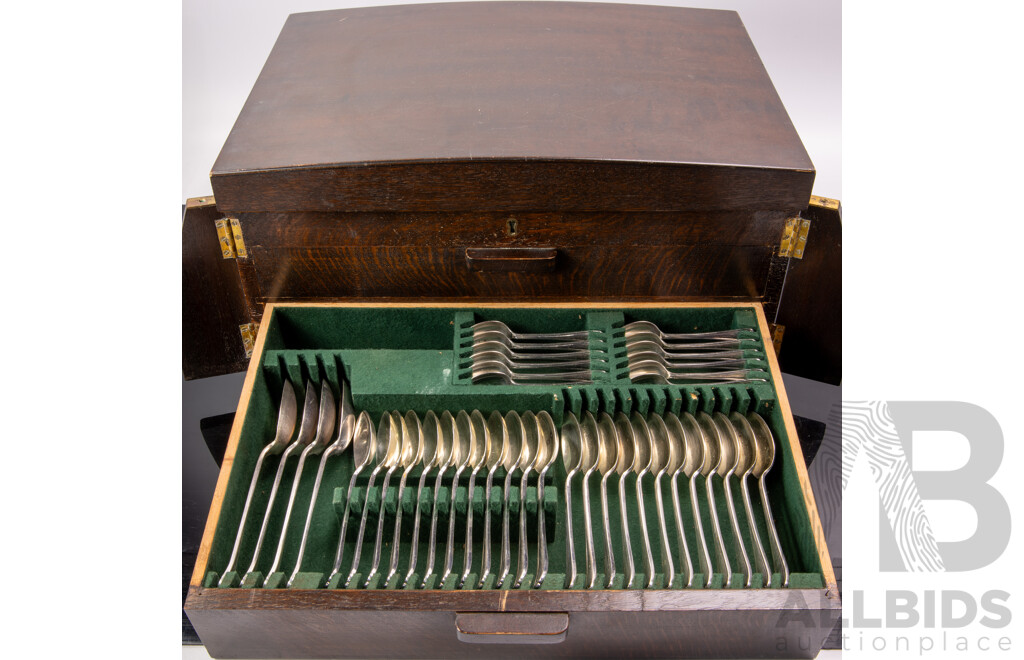 Vintage Silver Plate 129 Piece Flatware Set in Three Level Wooden Canteen by Harrison Bros & Howson
