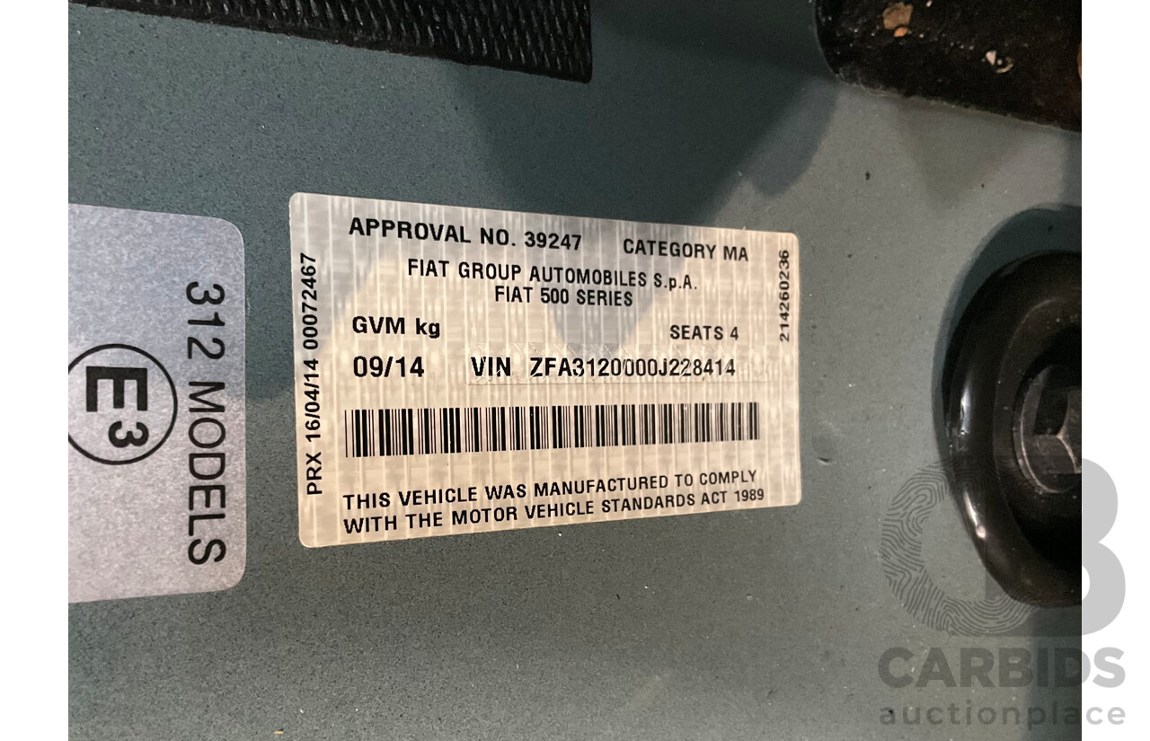 9/2014 Fiat 500 Pop MY14 3d Hatchback Teal Blue Metallic 1.2L