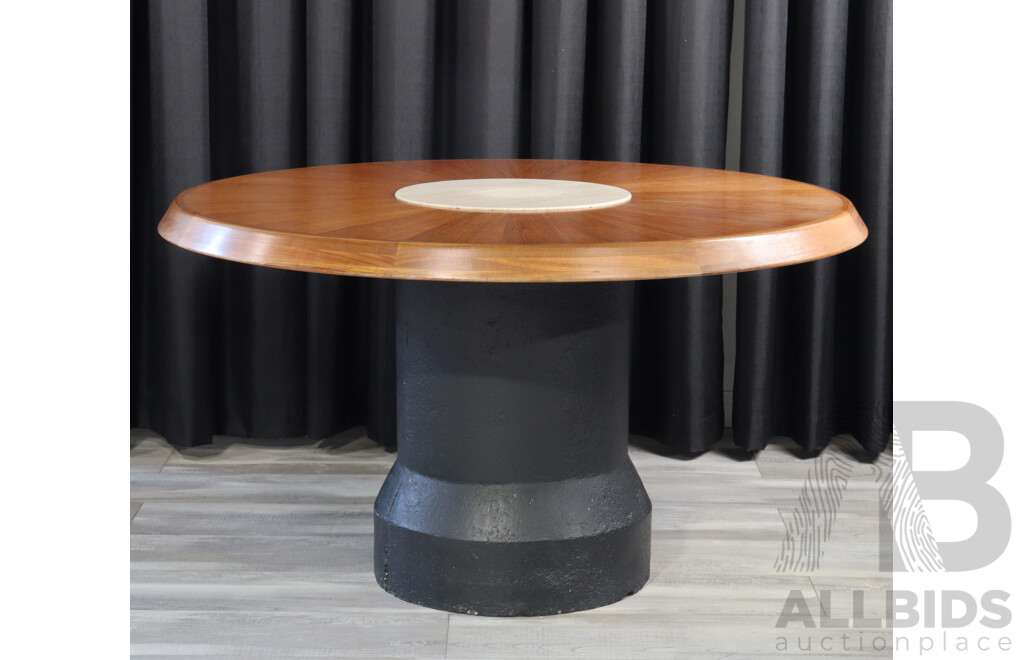Single Pedestal Round Dining Table with Veneered Teak Top