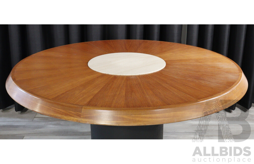 Single Pedestal Round Dining Table with Veneered Teak Top