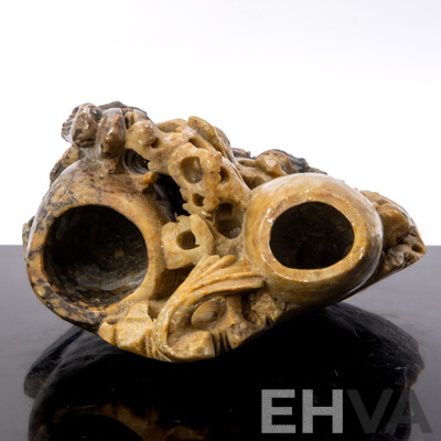 Chinese Carved Softstone Brush Washer with Intricate Detail