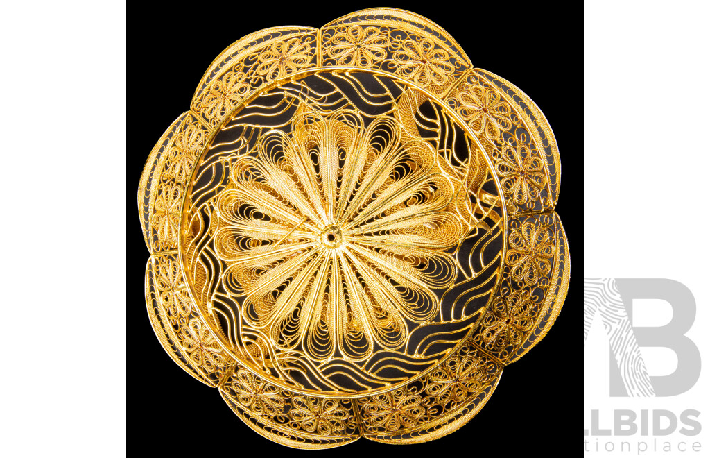 Chinese Gilt Wire Work Dragon Presentation with Enamel Detail and Pearl of Wisdom, Contemporary