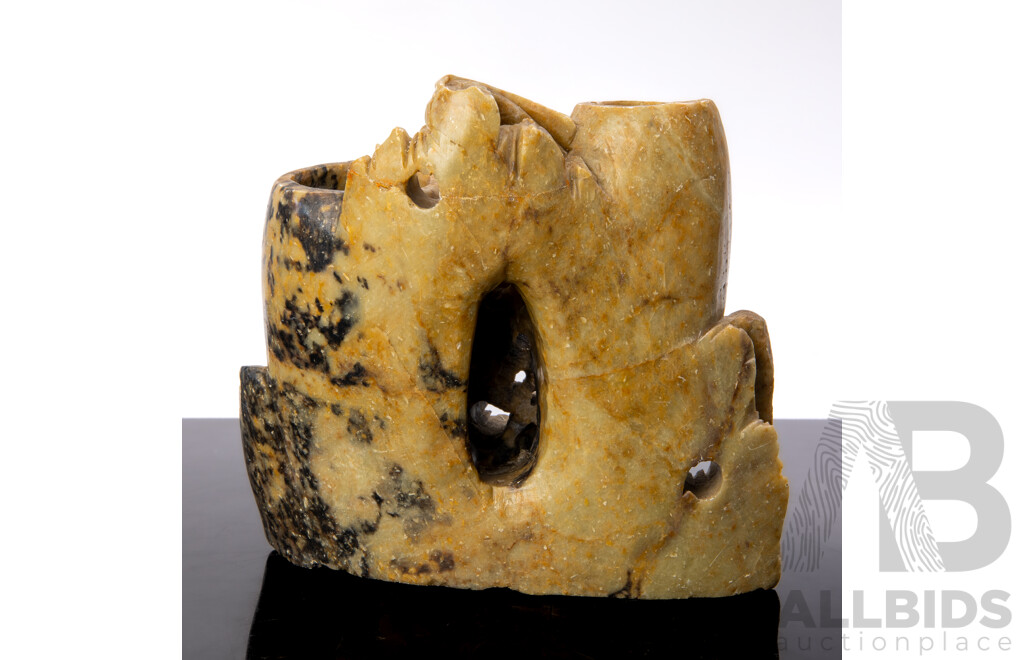 Chinese Carved Softstone Brush Washer with Intricate Detail