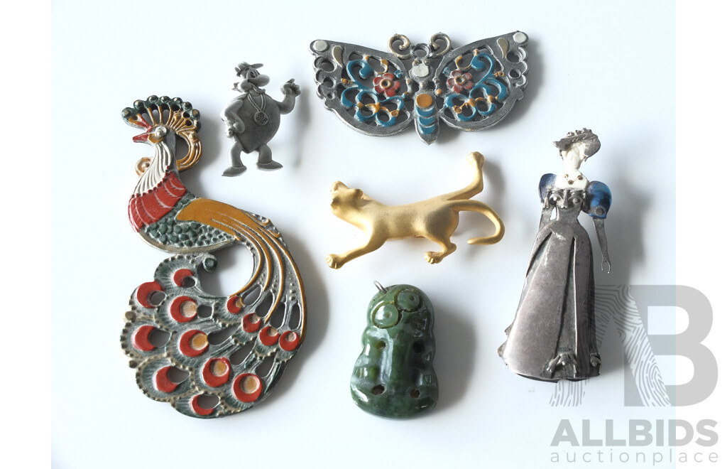 Sterling Creole Lady Brooch, Hard stone Pendant, Pins and More