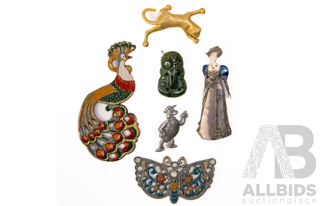 Sterling Creole Lady Brooch, Hard stone Pendant, Pins and More