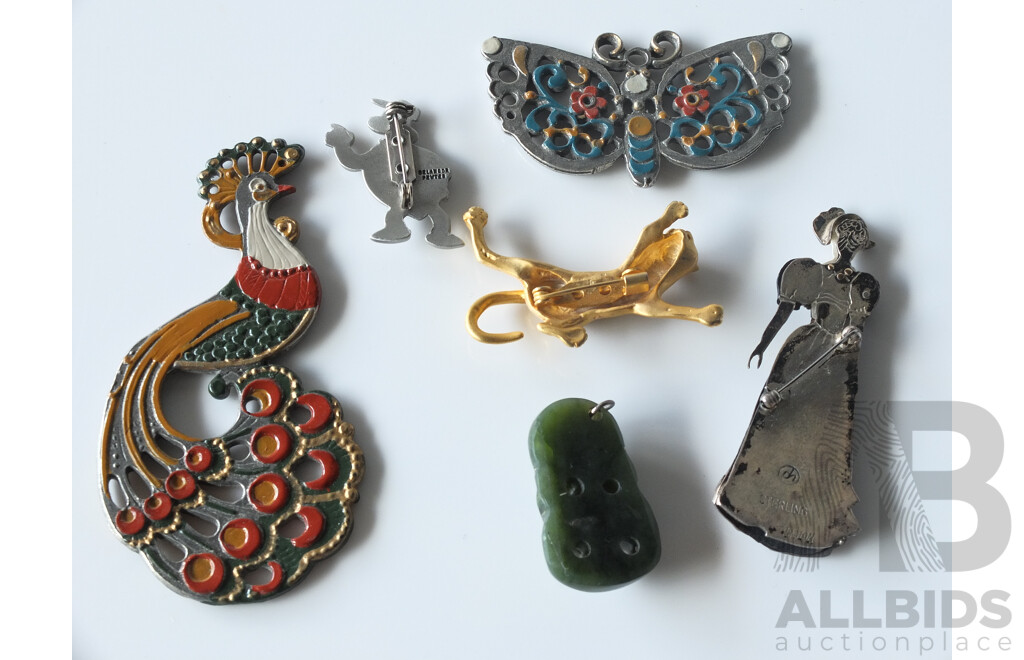 Sterling Creole Lady Brooch, Hard stone Pendant, Pins and More