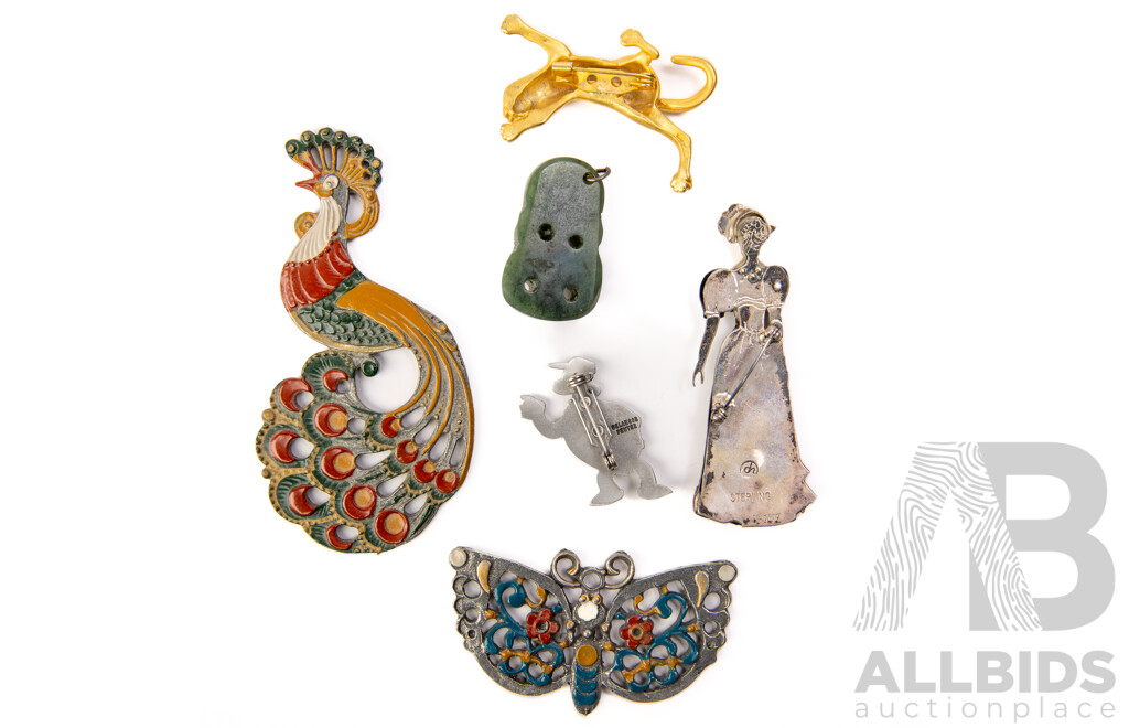 Sterling Creole Lady Brooch, Hard stone Pendant, Pins and More