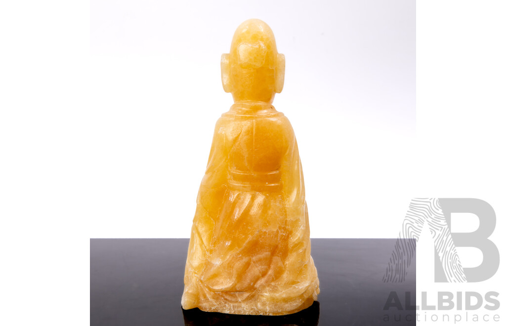 Antique Chinese Carved Soft Stone Shou Xing Figure with Peach of Immortality, Circa 19th Century