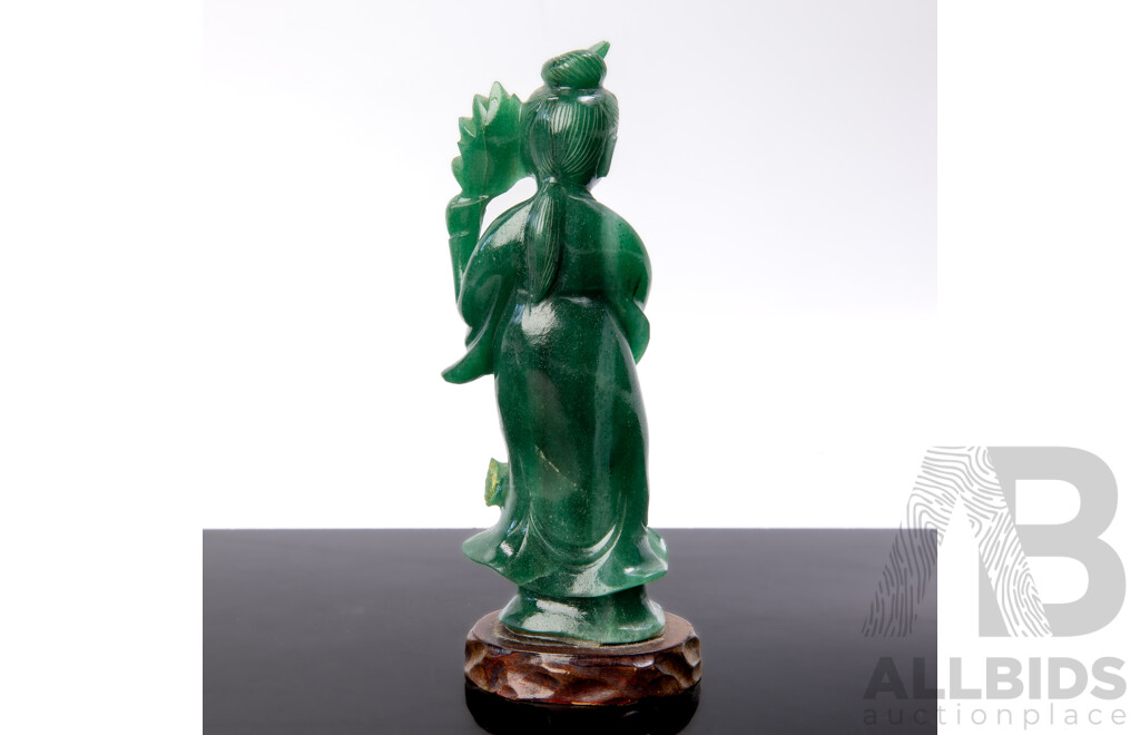 Vintage Chinese Dark Green Jadeite Guan Yi Statue